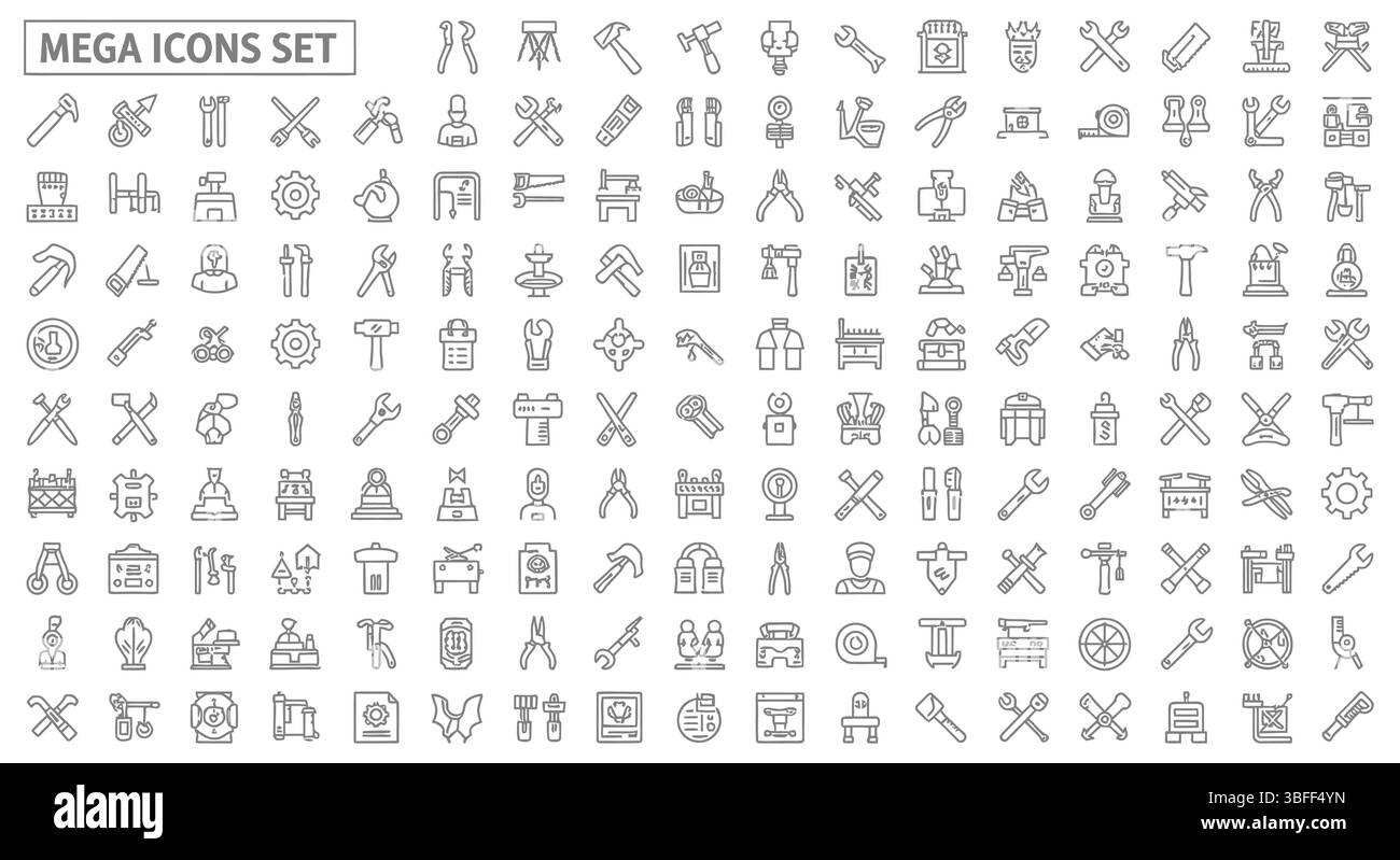 Ensemble d'icônes de vecteur d'atelier linéaire, feuille d'icônes. Illustration de Vecteur