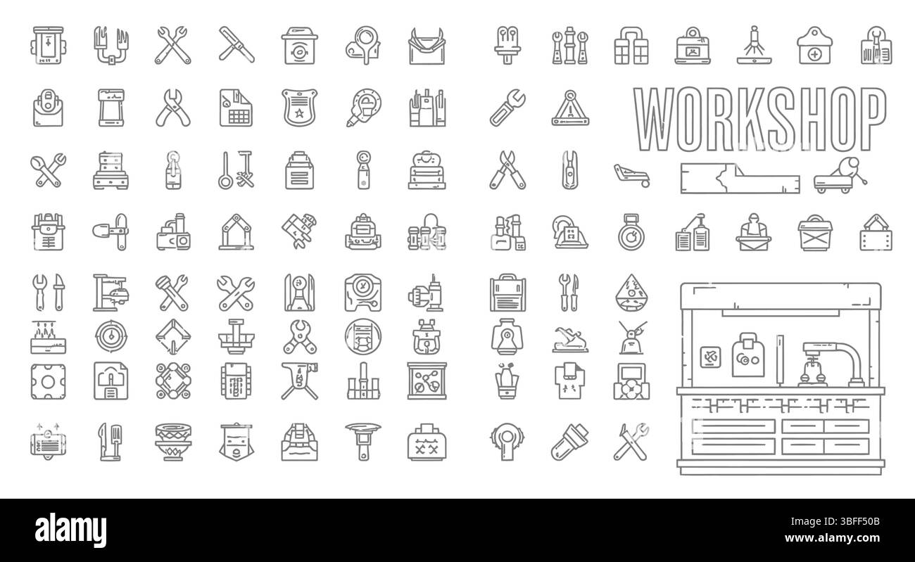 Ensemble d'icônes de vecteur d'atelier linéaire, feuille d'icônes. Illustration de Vecteur