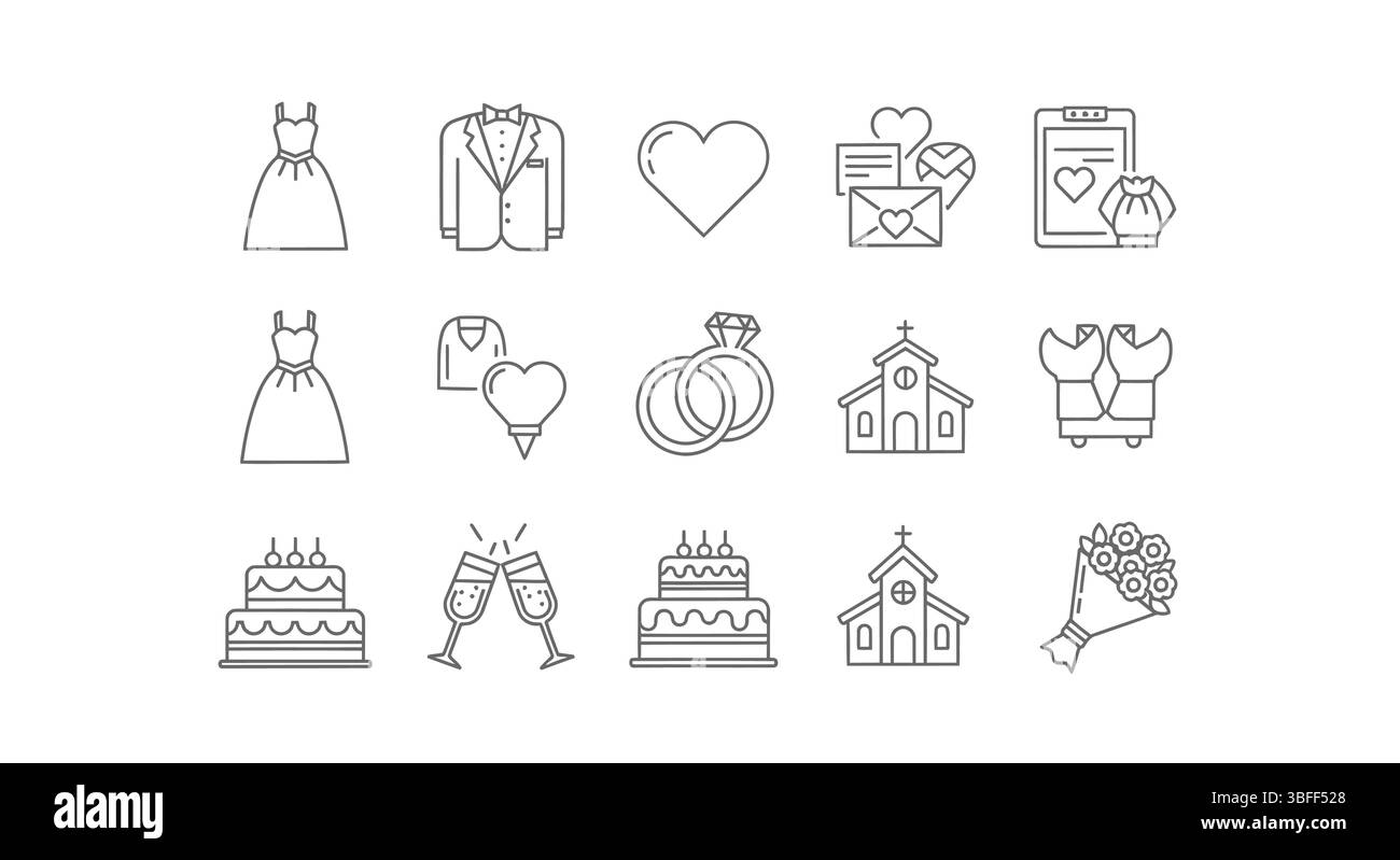 Ensemble d'icônes vectorielles de mariage linéaire, feuille d'icône. Illustration de Vecteur Ensemble d'icônes vectorielles de mariage linéaire, feuille d'icône. Illustration de Vecteur