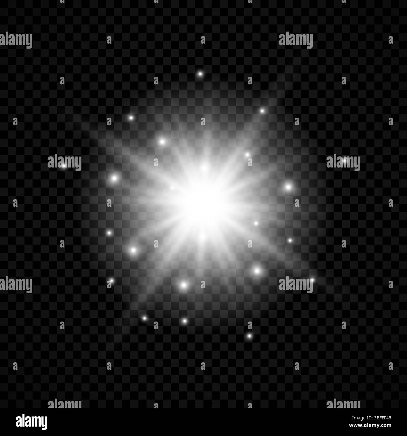 Effet lumineux des reflets de lentille. Lumières blanches brillantes effets d'étoiles avec des étincelles sur un fond transparent. Illustration vectorielle Illustration de Vecteur