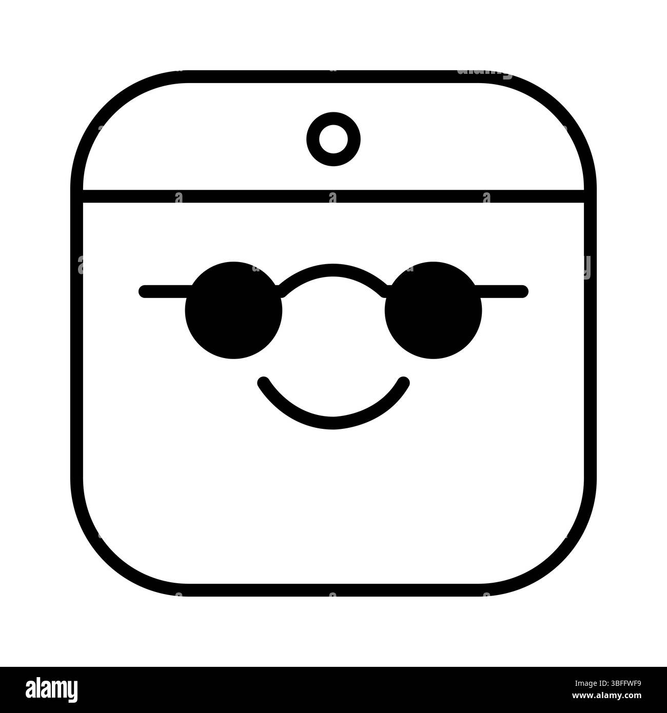 Emoji dans lunettes de soleil illustration vectorielle. Cette image vectorielle représente un visage emoji minimaliste portant des lunettes de soleil rondes avec un large sourire. Illustration de Vecteur
