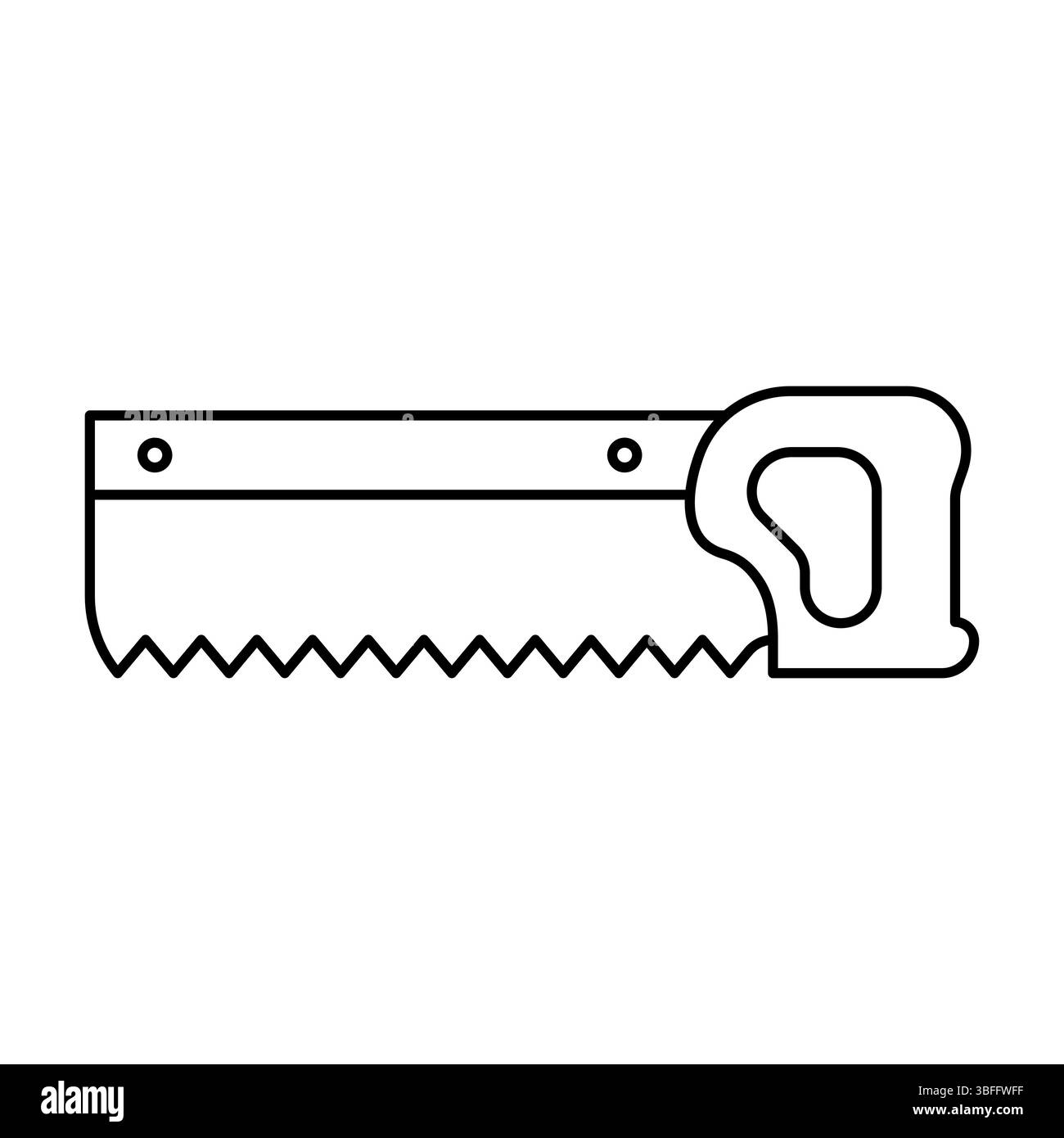 Illustration vectorielle de contour de scie à main. La scie comporte une lame dentée avec une série de dents triangulaires le long du bord inférieur. Illustration de Vecteur