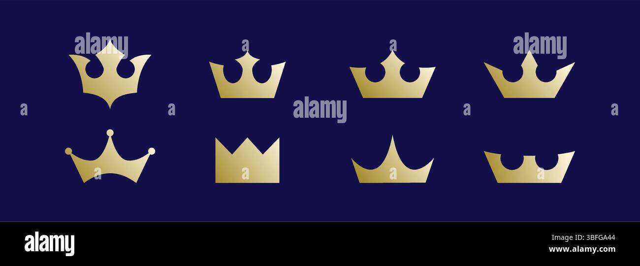 Ensemble couronne logo avec couleur élégante or. Groupe de symbole de couronne de luxe. Concept premium et moderne Illustration de Vecteur