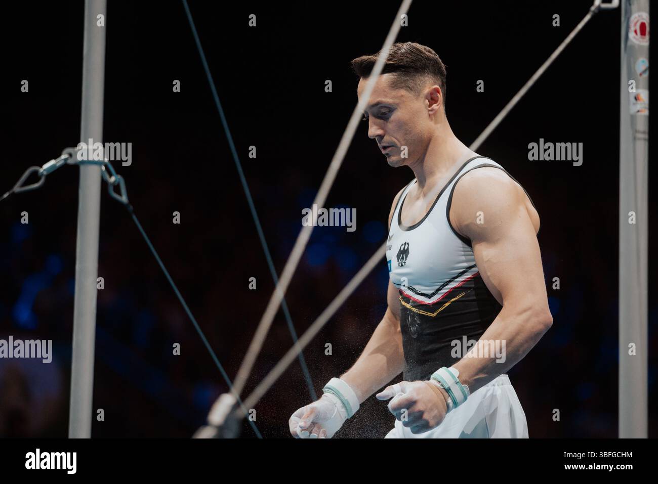 Leipzig, Allemagne. 31 mai 2025. Leipzig, Allemagne, le 31 mai 2025 Andreas Toba (GER) lors de sa dernière session de bar lors des Championnats d'Europe de gymnastique artistique - finale de bar horizontal masculin à Leipzig, Allemagne. (Gabor Baumgarten/SPP) crédit : SPP Sport Press photo. /Alamy Live News Banque D'Images