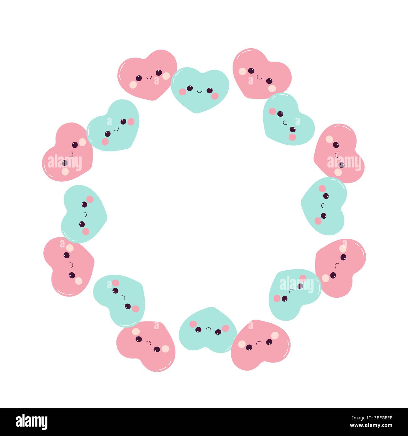 Cadre rond coeur rose et bleu. Le genre révèle le cadre avec des coeurs. Illustration de Vecteur