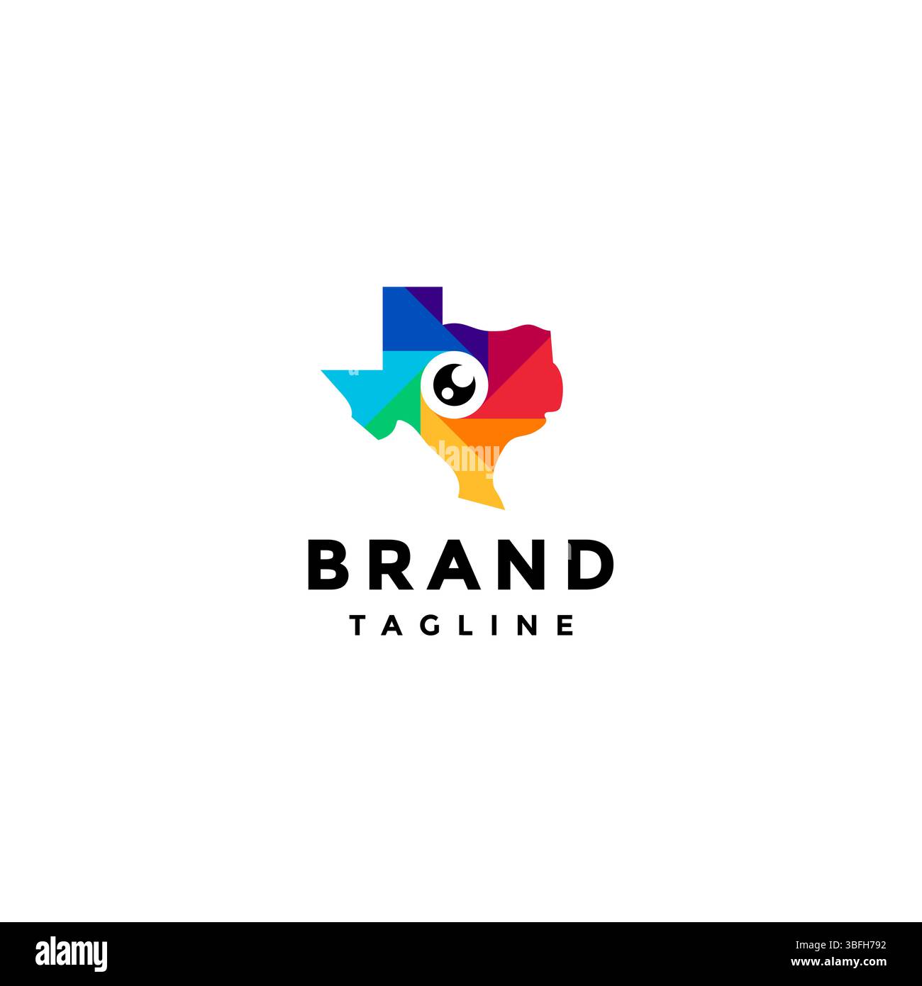 Yeux à l'intérieur coloré Texas State Map logo Design. Carte Texas avec yeux et design de logo de spectre de couleurs. Illustration de Vecteur