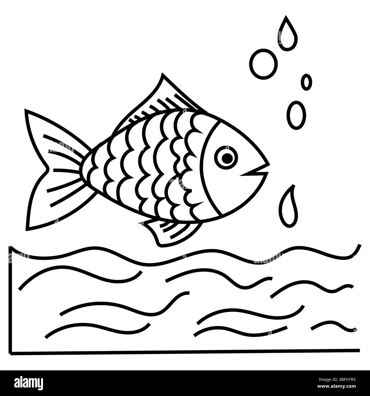Illustration de poissons de natation. Vecteur de vagues d'eau. Détail bulle. Symbole de vie océanique. Illustration de Vecteur
