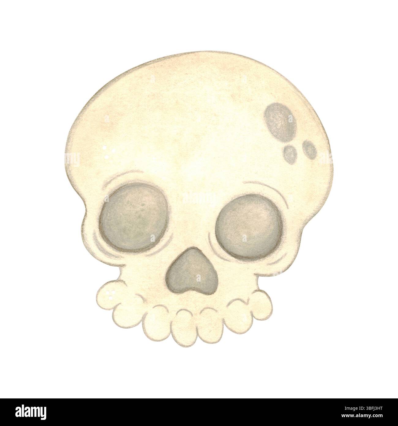 Crâne humain blanc isolé, dessin animé, sorcière, magie Banque D'Images