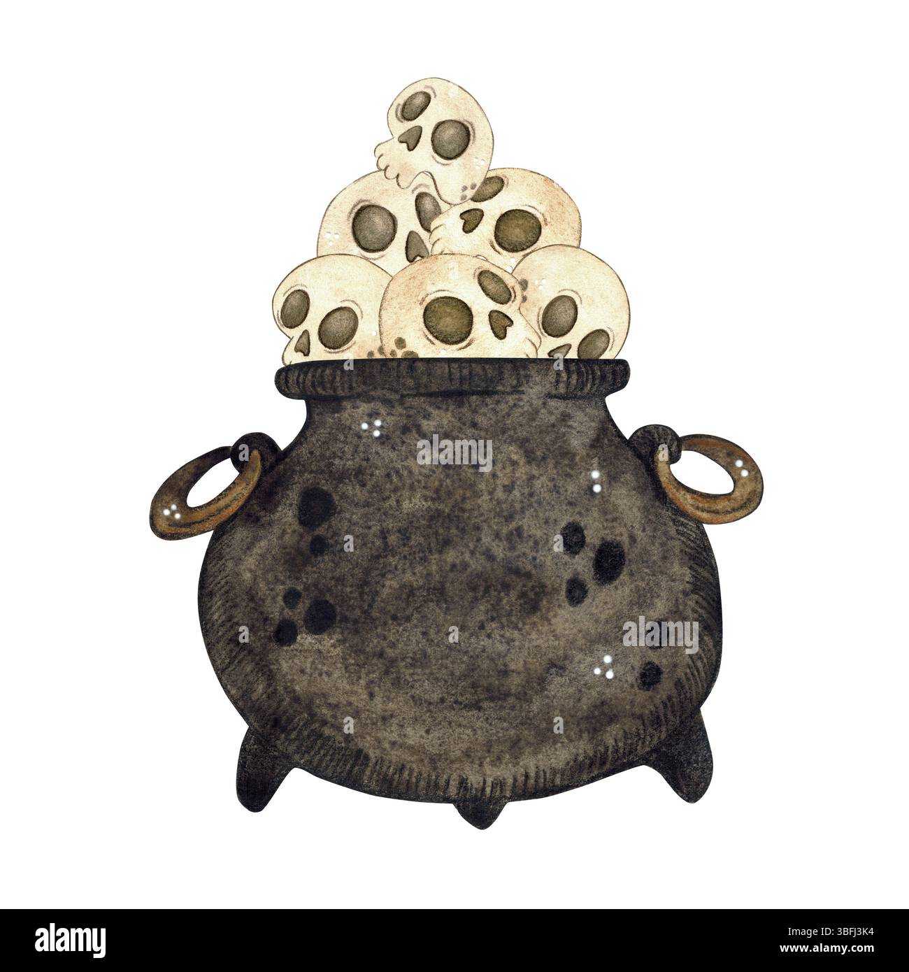 Chaudron de sorcière rempli de crânes et de squelettes humains, Halloween Banque D'Images