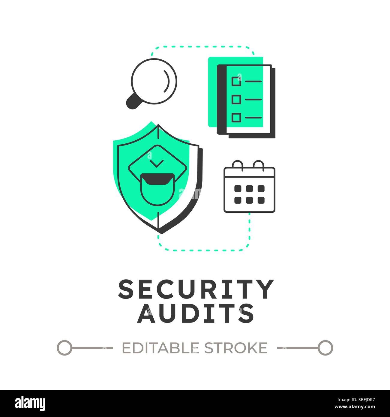 Icône de concept de contour plat des audits de sécurité Illustration de Vecteur