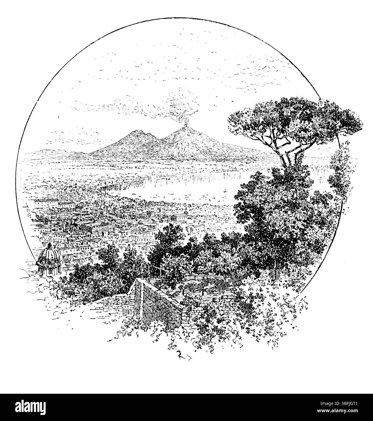 Naples et le Vésuve, ligne gravée illlustration du volcan italien, de 1892 le Quiver Magazine Banque D'Images