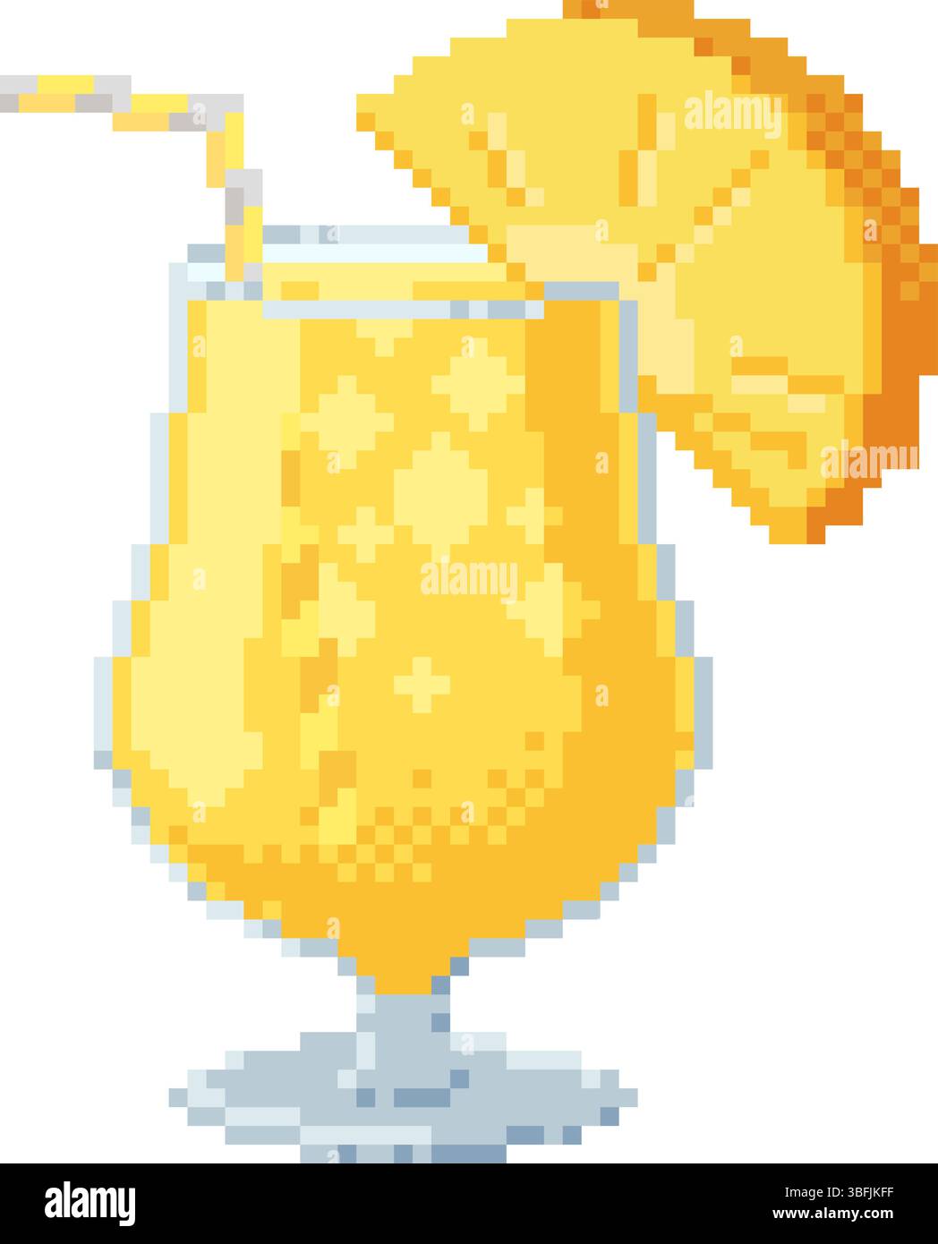 Cocktail d'ananas tropical dans le style pixel art. Boisson estivale rétro 8 bits avec tranche de fruits et paille. Élément de design lumineux et ludique pour les jeux, menu Illustration de Vecteur