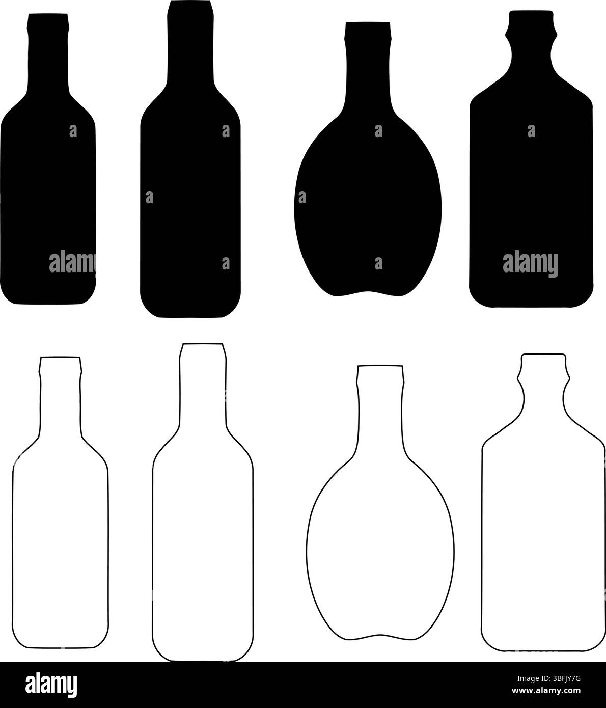 Silhouettes et contours de bouteilles diverses - ensemble vectoriel de boissons vide Illustration de Vecteur