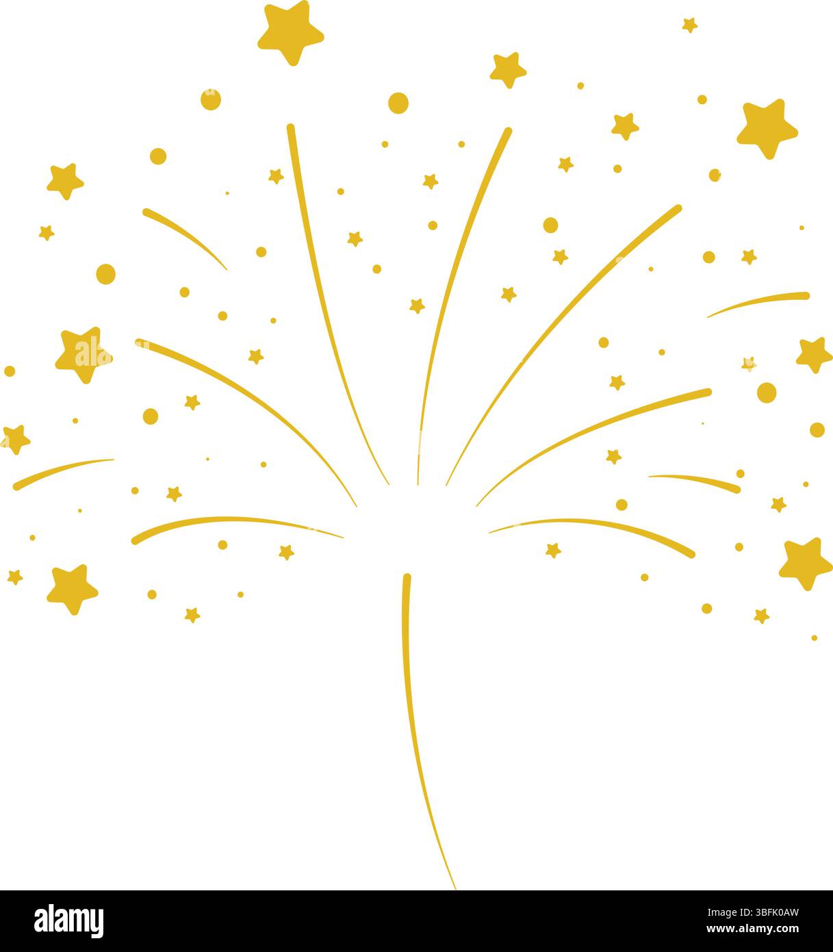 Feux d'artifice festifs colorés pour anniversaire, anniversaire, vacances. Clip art icône feux d'artifice dorés avec des étoiles. Elément vectoriel isolé sur fond blanc Illustration de Vecteur