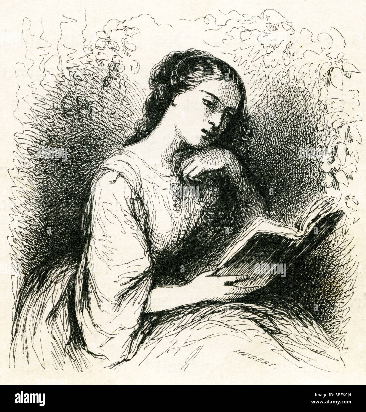 Contemplative Reader - 1843 voyage ou il vous plaira illustration romantique Banque D'Images