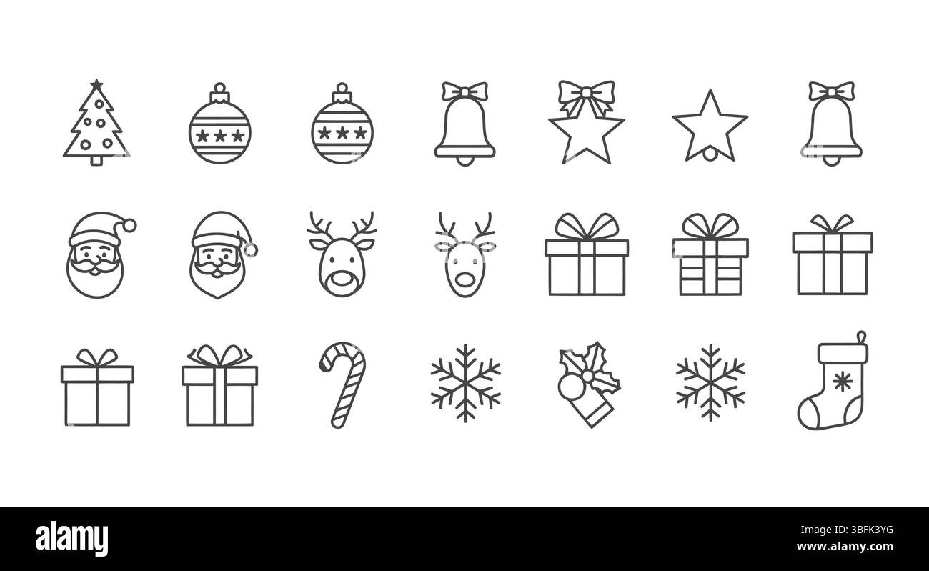 Ensemble d'icônes de Noël – symboles de vacances, de fête, de célébration et d'hiver Illustration de Vecteur