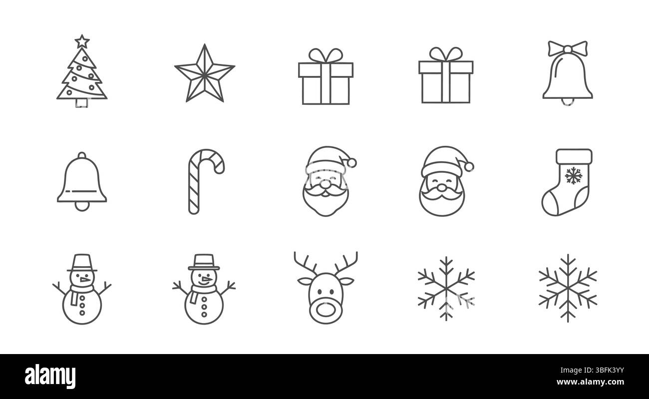 Ensemble d'icônes de Noël – symboles de vacances, de fête, de célébration et d'hiver Illustration de Vecteur