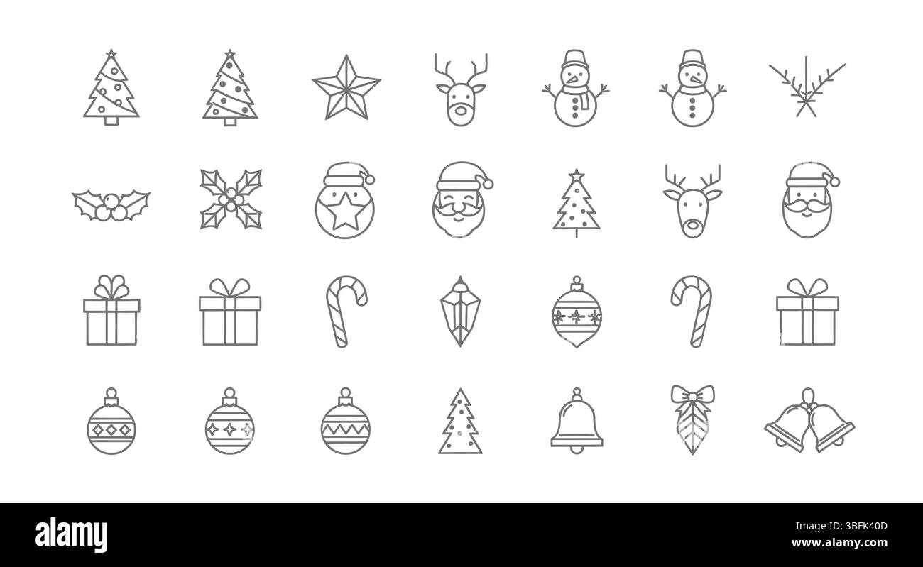 Ensemble d'icônes de Noël – symboles de vacances, de fête, de célébration et d'hiver Illustration de Vecteur