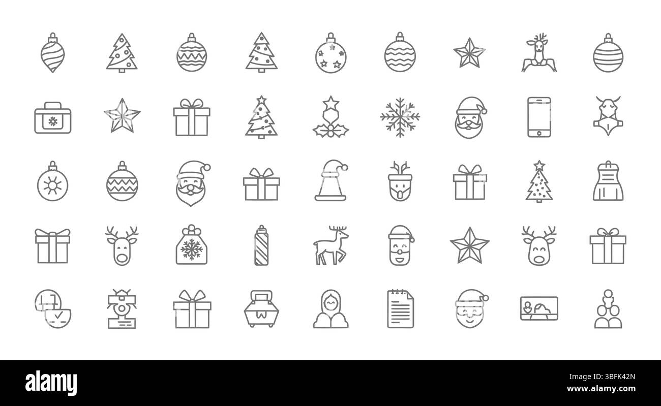 Ensemble d'icônes de Noël – symboles de vacances, de fête, de célébration et d'hiver Illustration de Vecteur