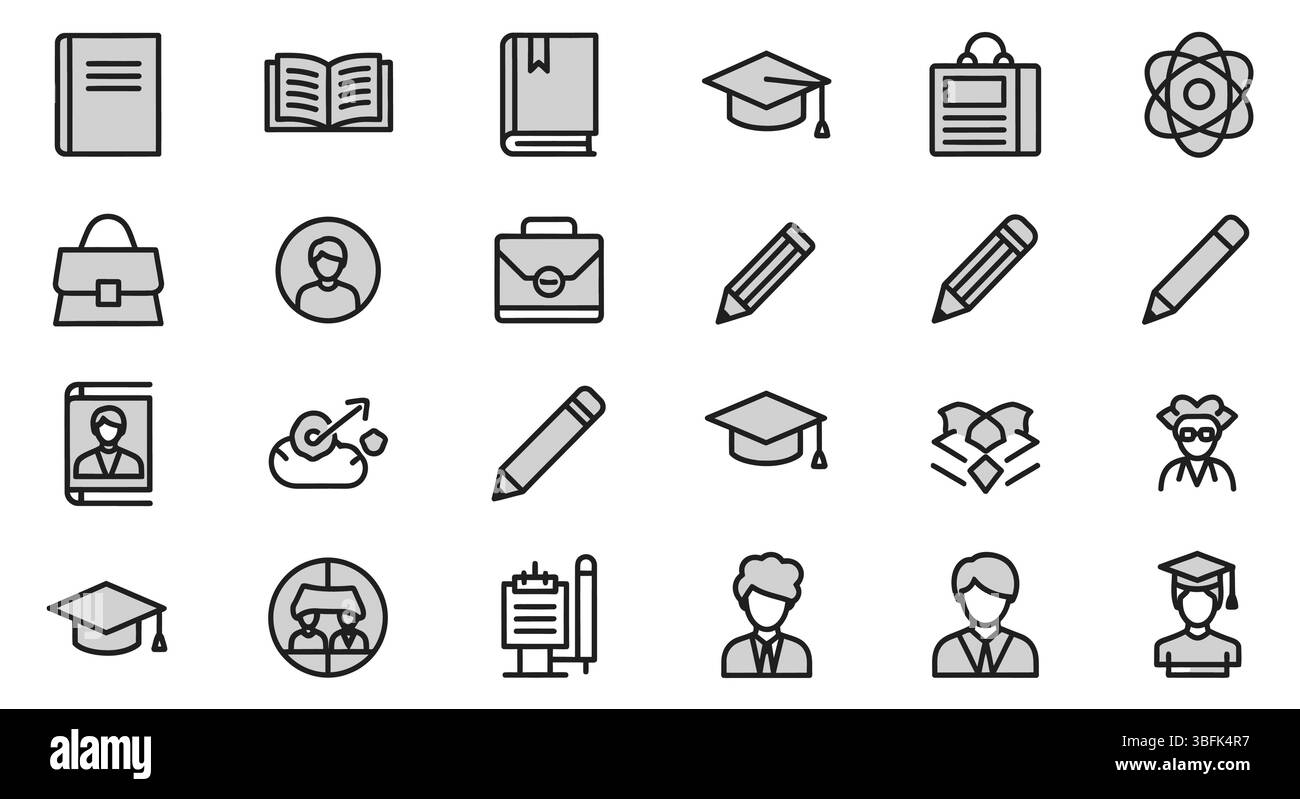 Jeu d'icônes éducation – symboles d'apprentissage, d'enseignement, d'école et académique Illustration de Vecteur