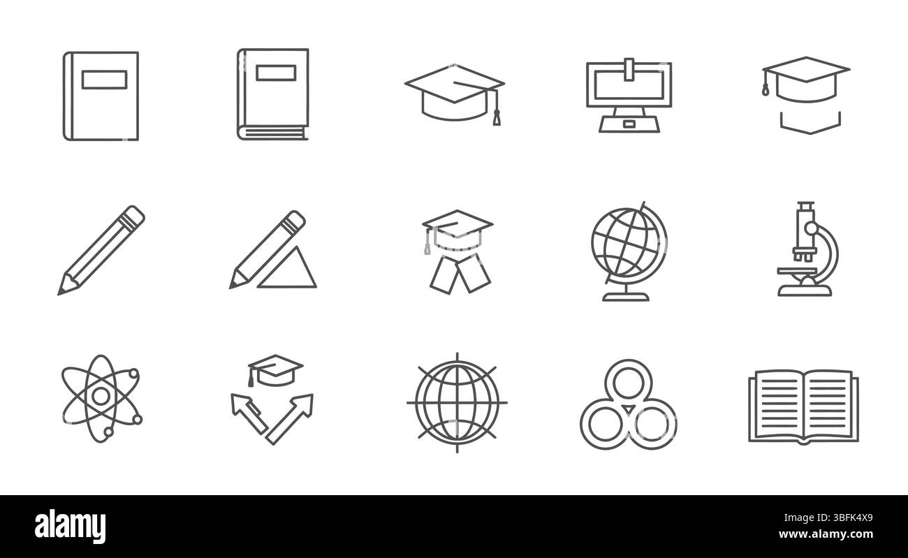 Jeu d'icônes éducation – symboles d'apprentissage, d'enseignement, d'école et académique Illustration de Vecteur