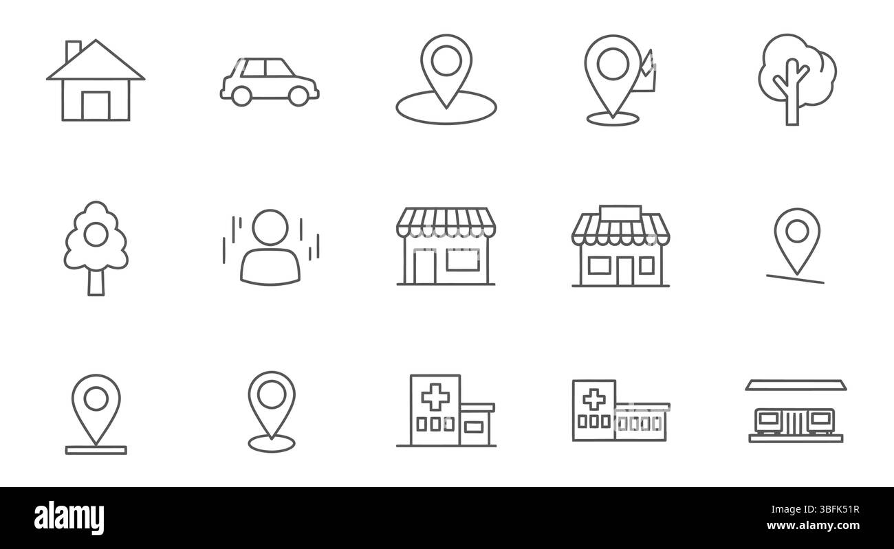 Jeu d'icônes d'emplacement – carte, GPS, épingle et symboles de navigation Illustration de Vecteur