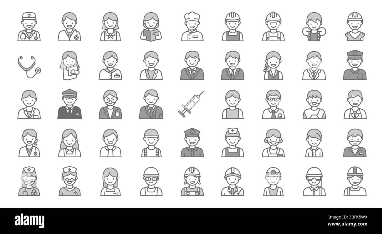 Jeu d'icônes professions – Carrières, emplois, professions et symboles de travail Illustration de Vecteur