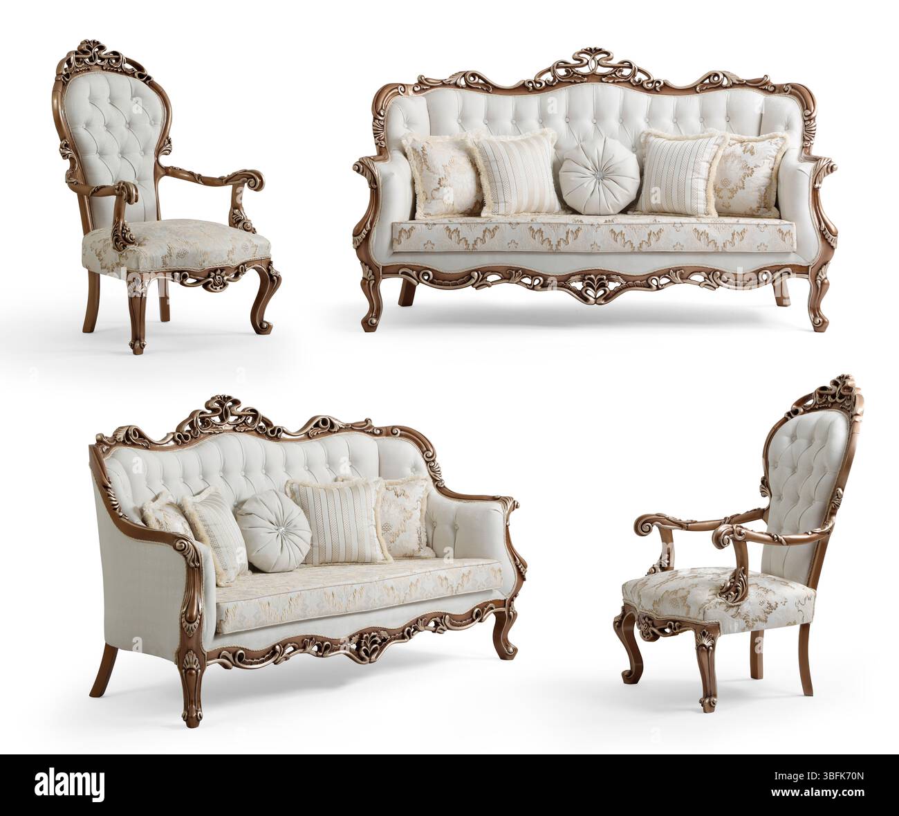 Ensemble de meubles classiques isolé sur fond blanc .canapé classique et fauteuil Banque D'Images