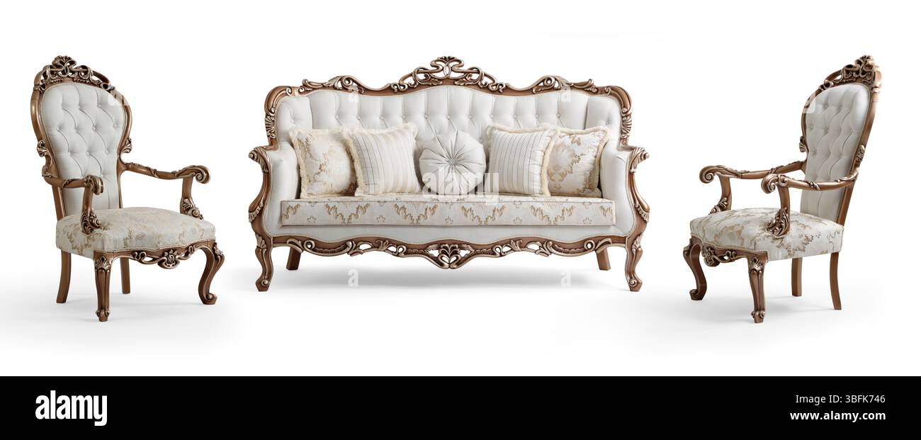 Ensemble de meubles classiques isolé sur fond blanc .canapé et fauteuil Banque D'Images
