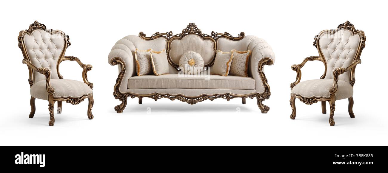 Ensemble de meubles classiques isolé sur fond blanc .canapé et fauteuil Banque D'Images
