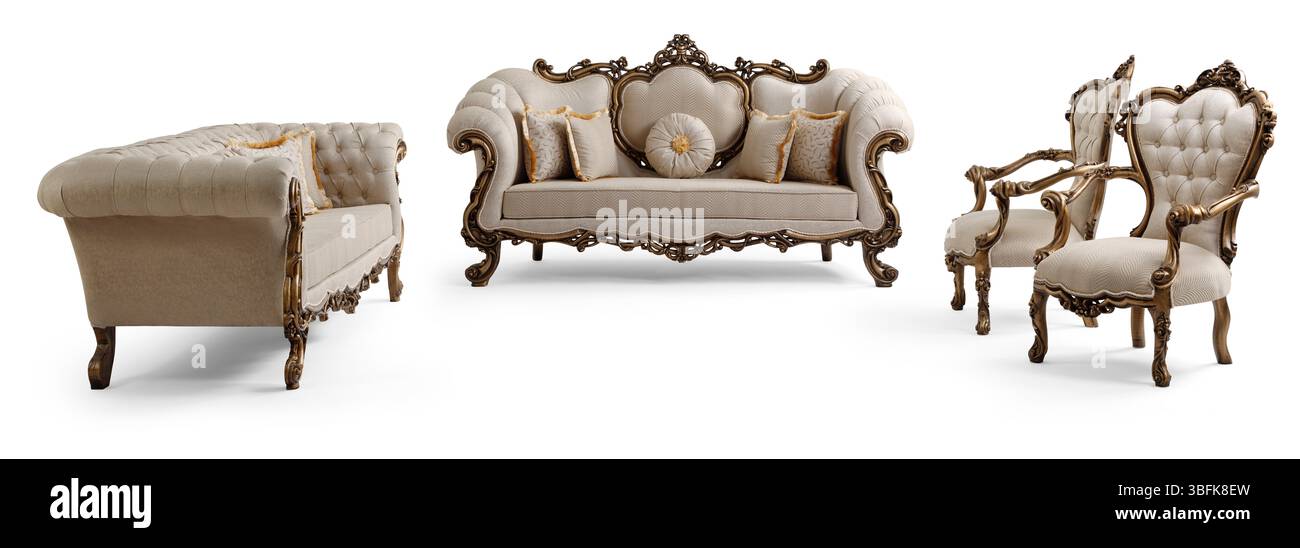 Ensemble de meubles classiques isolé sur fond blanc .canapé et fauteuil Banque D'Images