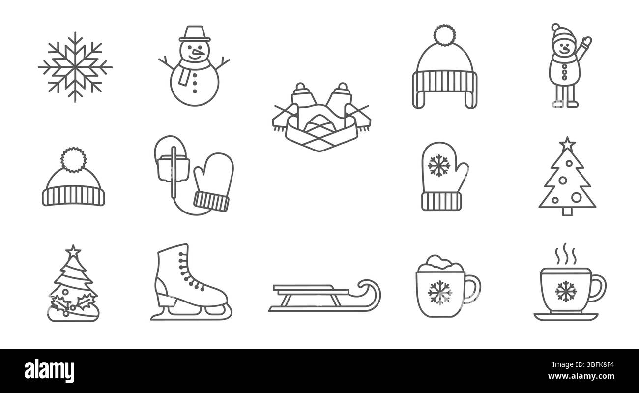 Ensemble minimal d'icônes linéaires d'hiver – vectoriel de style Collection de temps froid, neige, vacances et éléments saisonniers pour l'interface utilisateur, l'infographie, le Web Illustration de Vecteur Ensemble minimal d'icônes linéaires d'hiver – vectoriel de style Collection de temps froid, neige, vacances et éléments saisonniers pour l'interface utilisateur, l'infographie, le Web Illustration de Vecteur