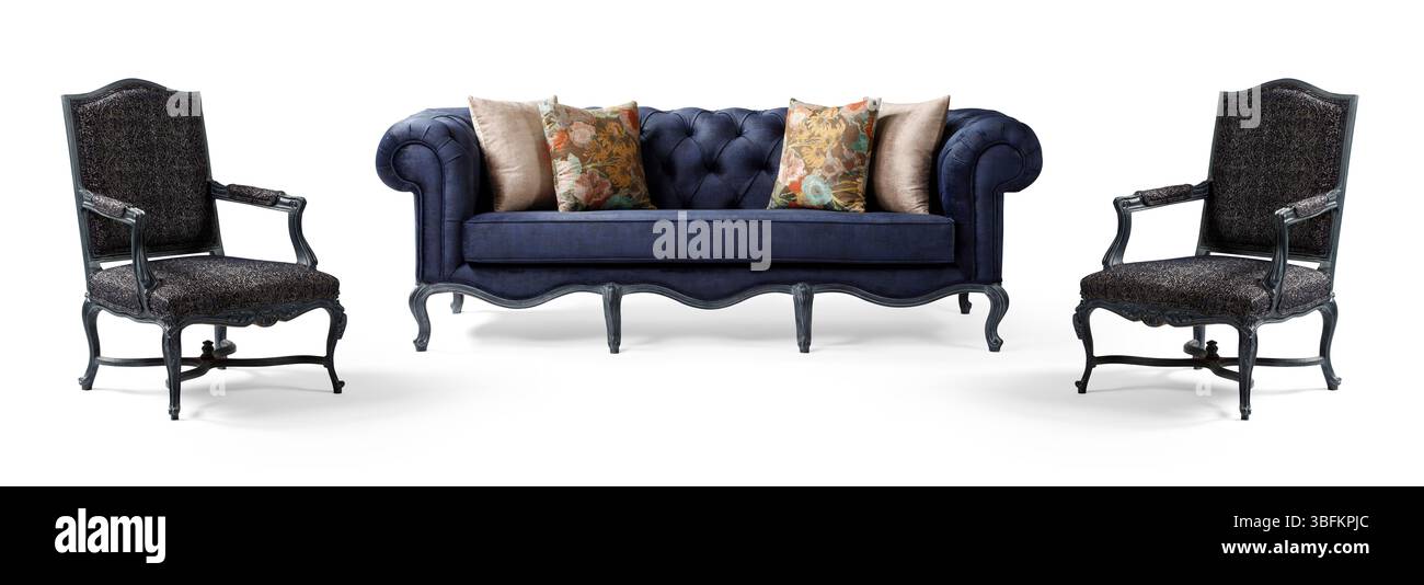 Ensemble de meubles classiques isolé sur fond blanc. canapé et fauteuil Banque D'Images