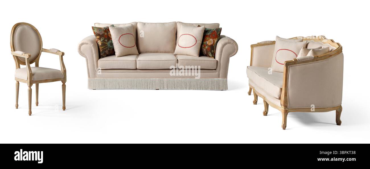 Ensemble de meubles classiques isolé sur fond blanc .canapé et fauteuil Banque D'Images