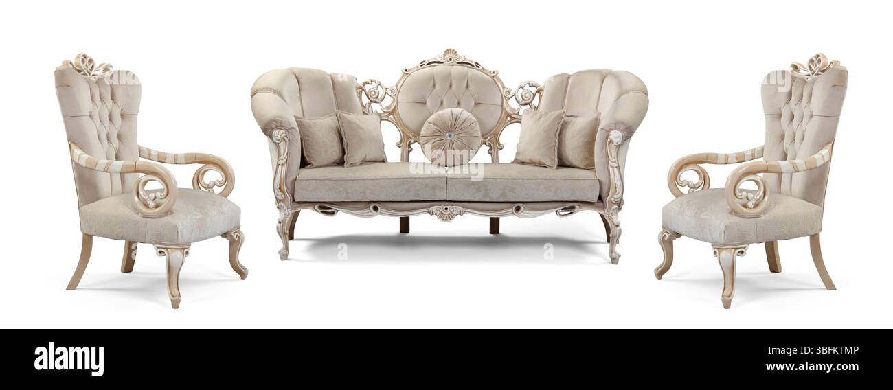 Ensemble de meubles classiques isolé sur fond blanc .canapé et fauteuil Banque D'Images