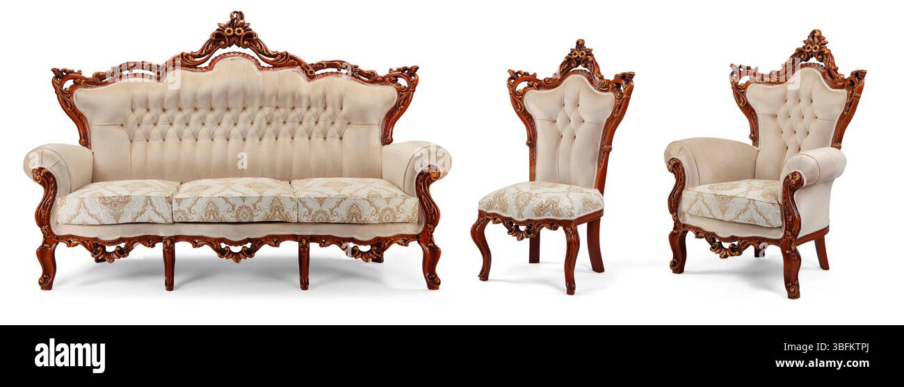 Ensemble de meubles classiques isolé sur fond blanc .canapé et fauteuil Banque D'Images