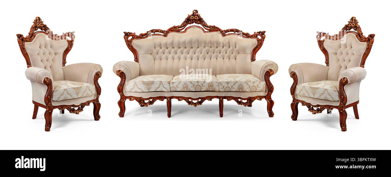 Ensemble de meubles classiques isolé sur fond blanc .canapé et fauteuil Banque D'Images