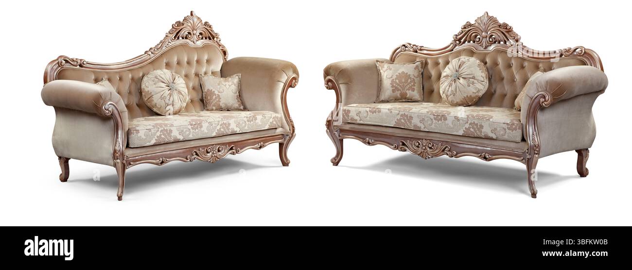 Ensemble de meubles classiques isolé sur fond blanc .canapé et fauteuil Banque D'Images