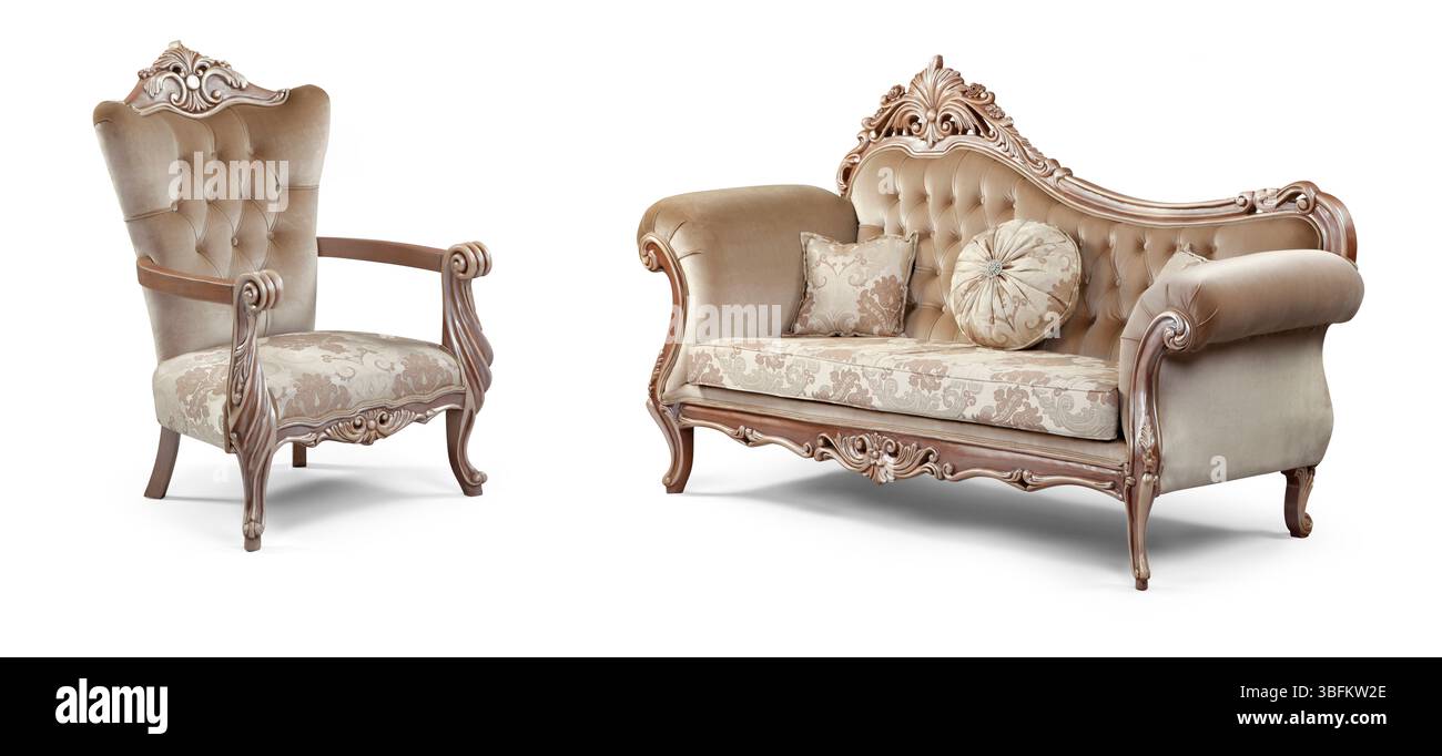Ensemble de meubles classiques isolé sur fond blanc .canapé et fauteuil Banque D'Images