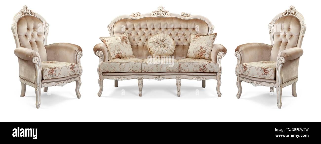 Ensemble de meubles classiques isolé sur fond blanc .canapé et fauteuil Banque D'Images