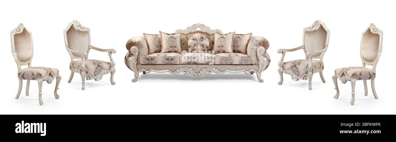Ensemble de meubles classiques isolé sur fond blanc .canapé et fauteuil Banque D'Images