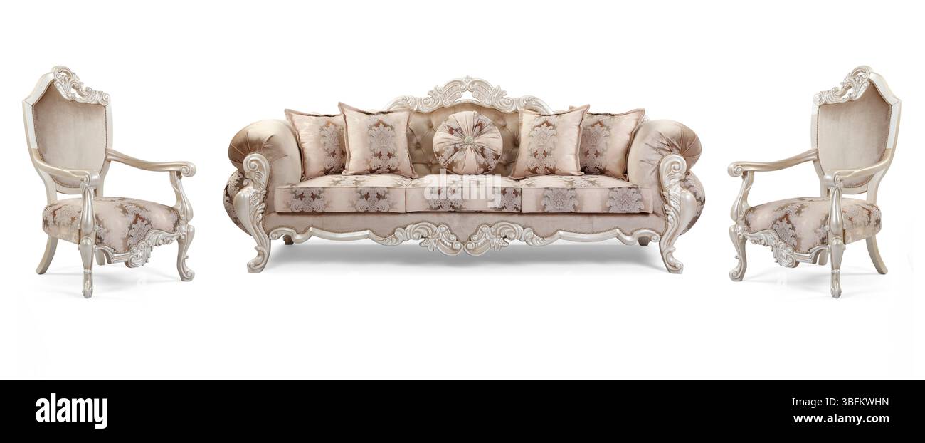 Ensemble de meubles classiques isolé sur fond blanc .canapé et fauteuil Banque D'Images