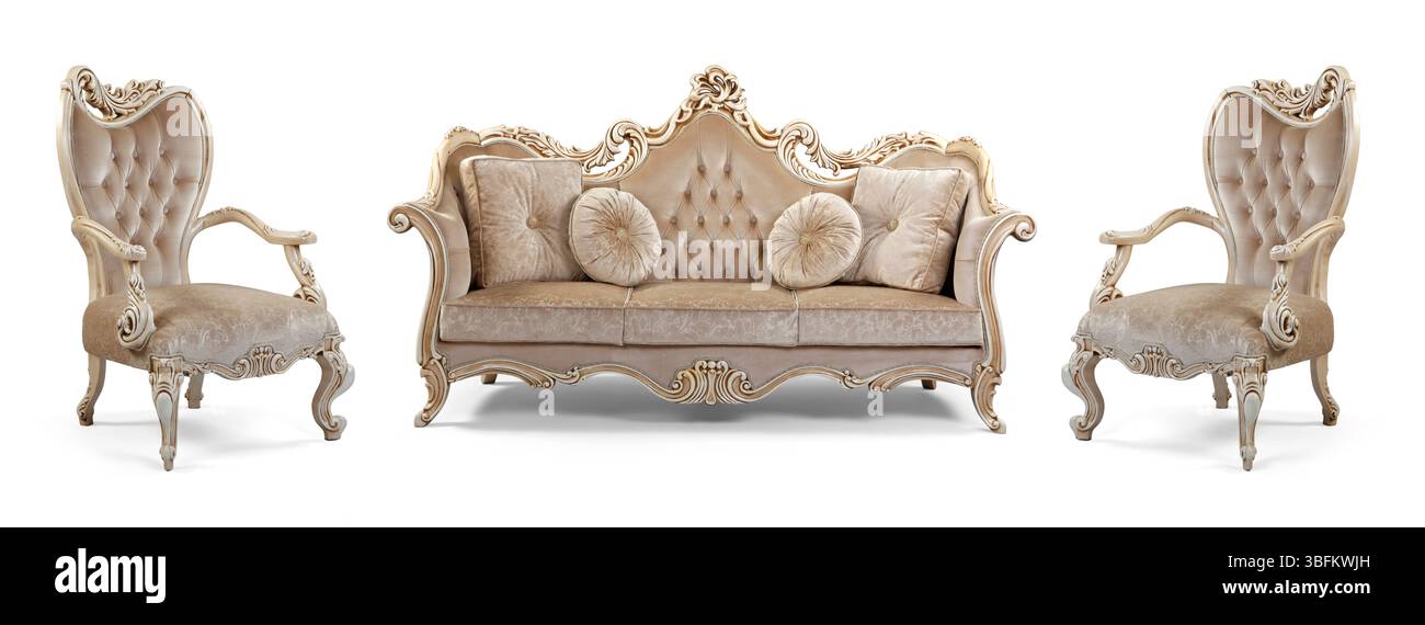 Ensemble de meubles classiques isolé sur fond blanc .canapé et fauteuil Banque D'Images