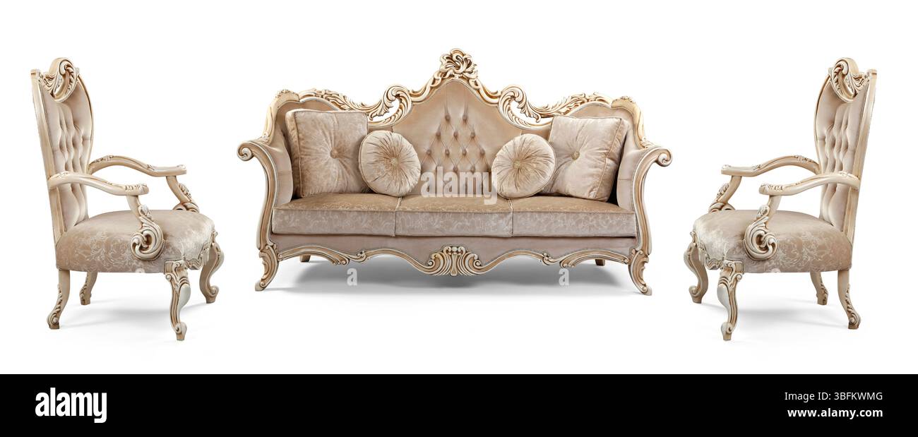 Ensemble de meubles classiques isolé sur fond blanc .canapé et fauteuil Banque D'Images