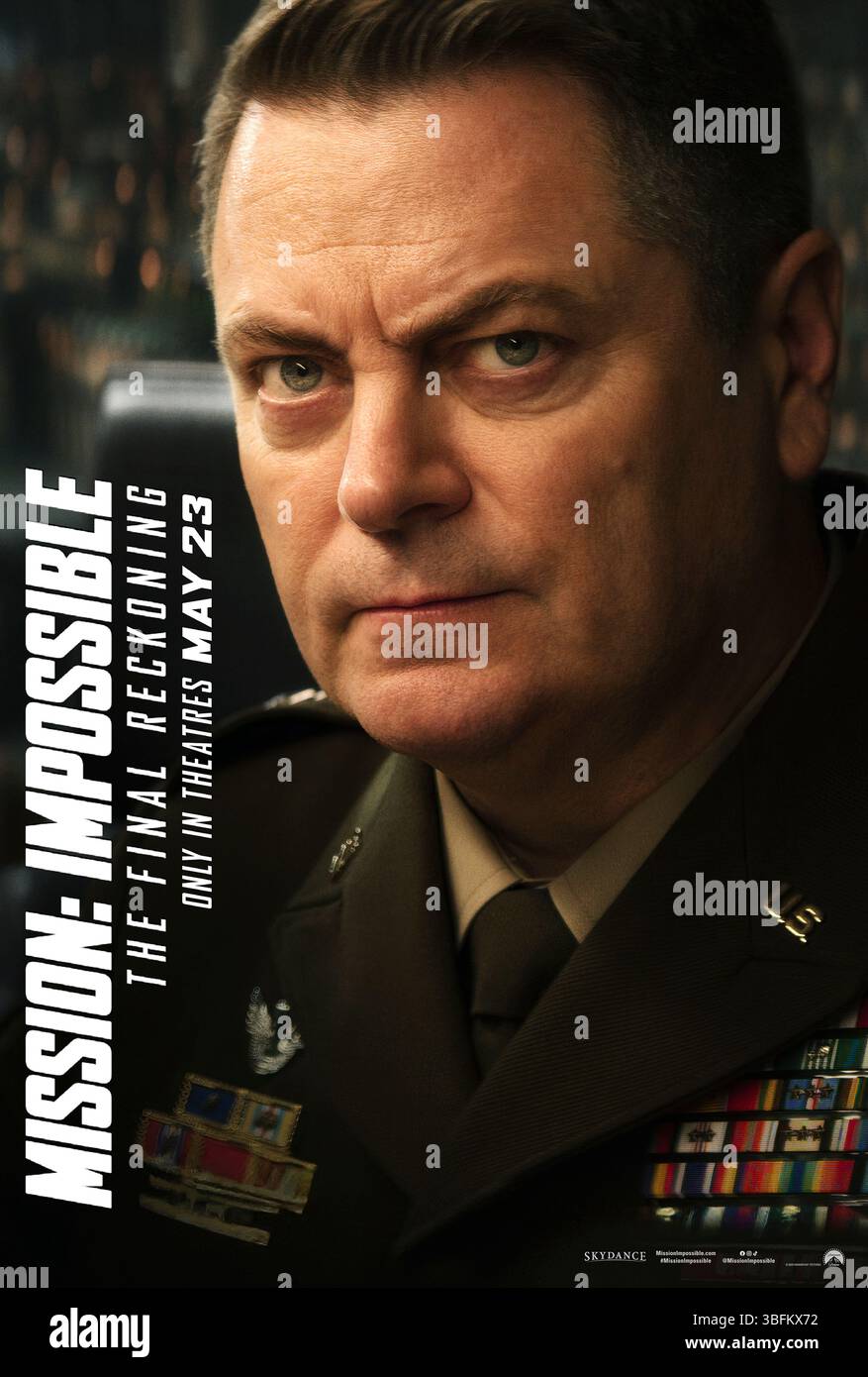 Mission : impossible - The final Reckoning (2025) réalisé par Christopher McQuarrie et mettant en vedette Nick Offerman dans le rôle du directeur adjoint de la CIA Walter Lark, un haut responsable du renseignement entraîné dans la crise mondiale alors que l'équipe du FMI se bat pour arrêter une menace catastrophique de l'IA. Affiche de personnage AMÉRICAINE À USAGE ÉDITORIAL EXCLUSIF. Crédit : BFA / Paramount Pictures Banque D'Images