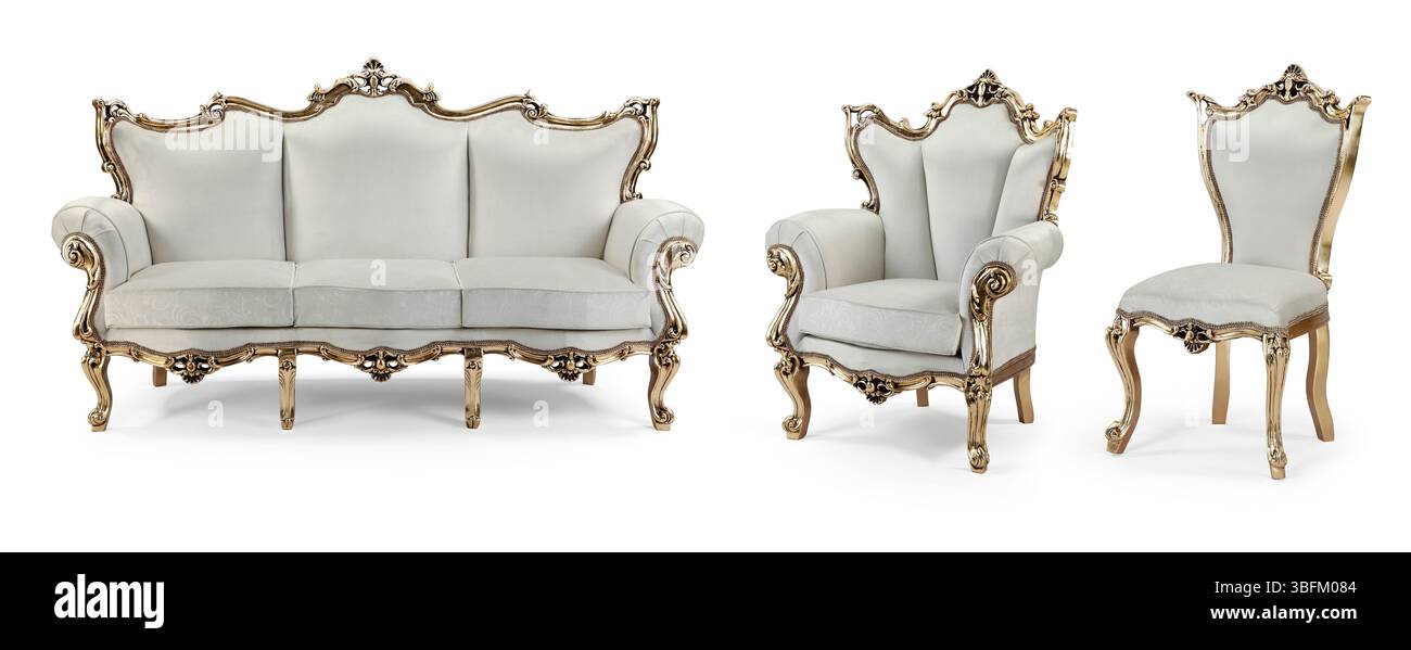 Ensemble de meubles classiques isolé sur fond blanc .canapé et fauteuil Banque D'Images