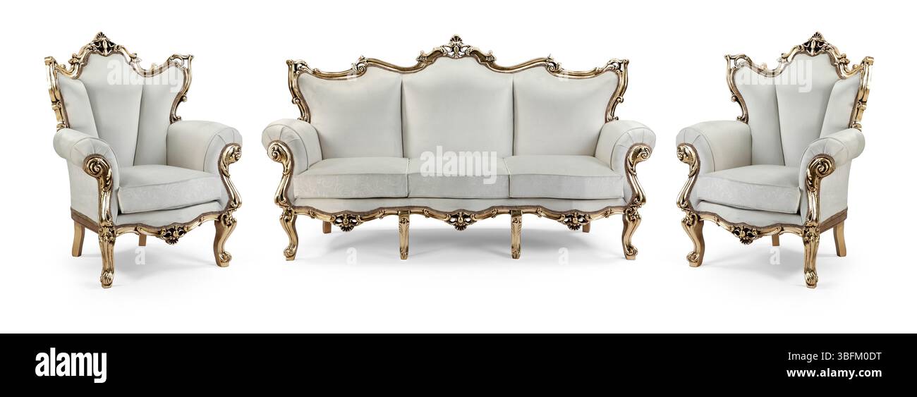 Ensemble de meubles classiques isolé sur fond blanc .canapé et fauteuil Banque D'Images