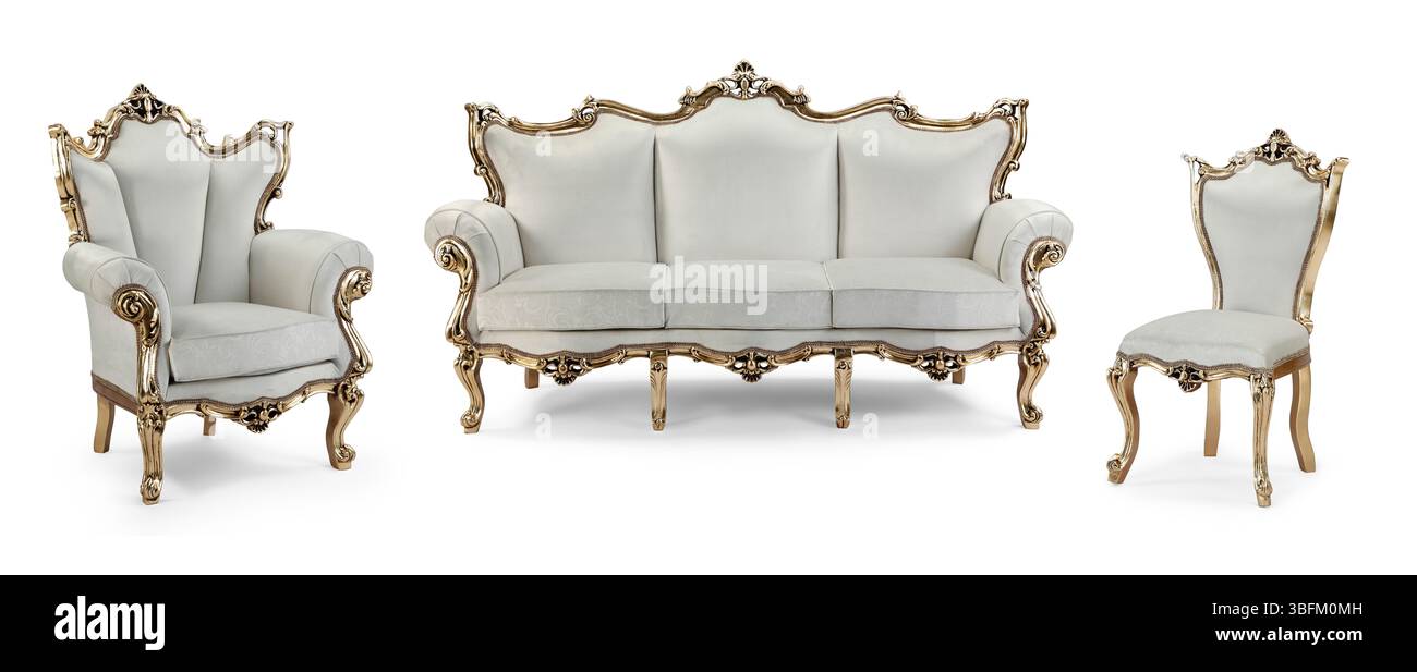 Ensemble de meubles classiques isolé sur fond blanc .canapé et fauteuil Banque D'Images