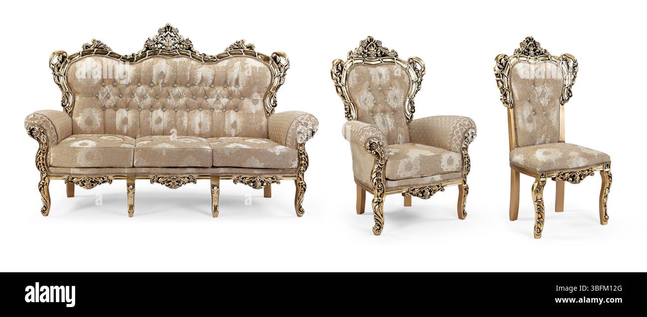 Ensemble de meubles classiques isolé sur fond blanc .canapé et fauteuil Banque D'Images