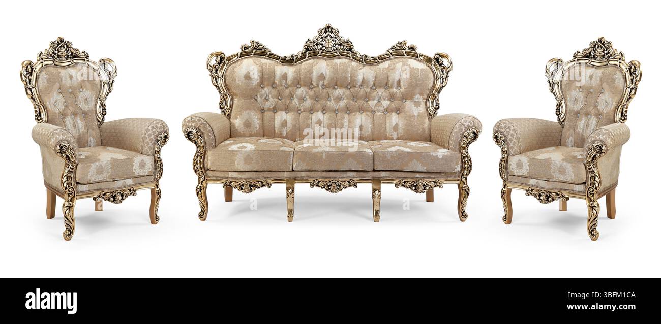 Ensemble de meubles classiques isolé sur fond blanc .canapé et fauteuil Banque D'Images